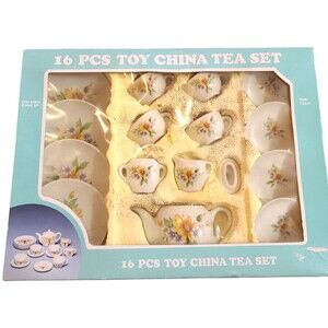 Toys R Us 16 Piece Toy Daisy Floral Porcelain China Tea Set 1991 Service for 4